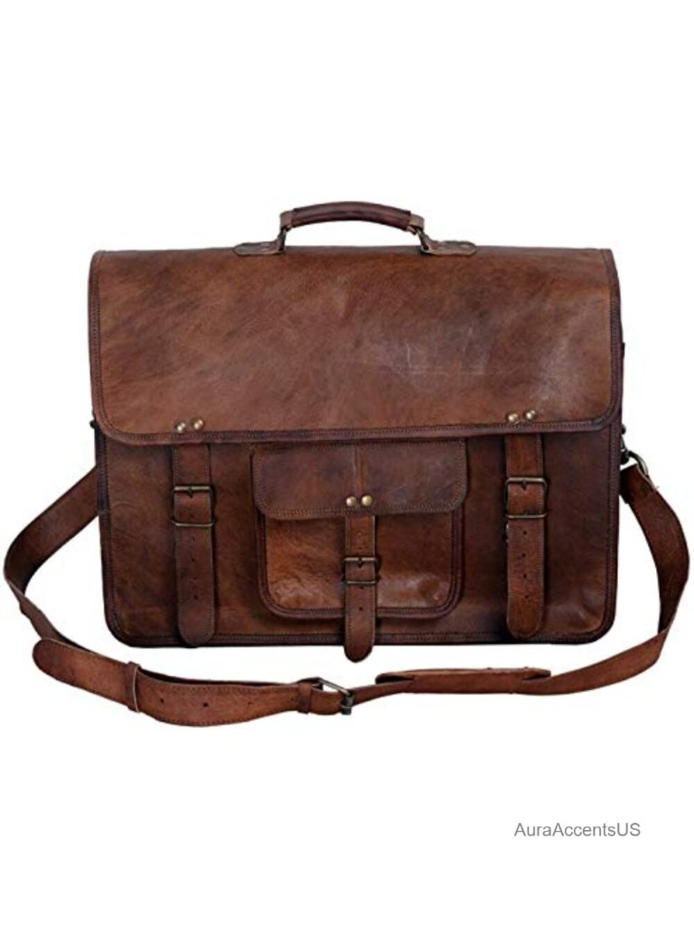 Full Grain Leather Briefcase Messenger Laptop Bag for Work